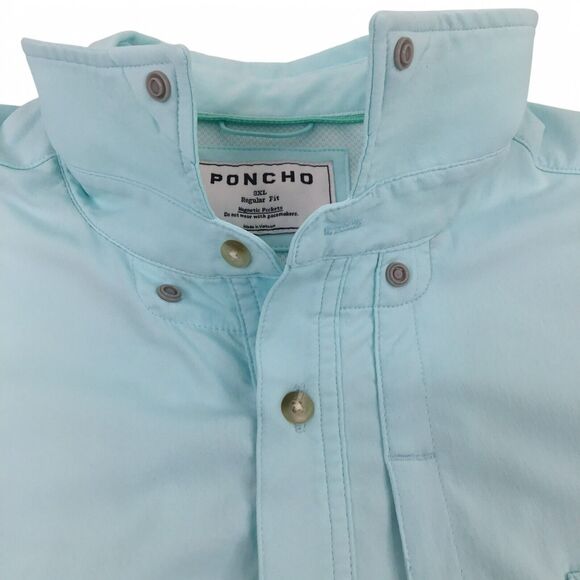 Poncho Shirt Mens 3XL Button Up Short Sleeve Magnetic Pockets Performance Blue - Picture 6 of 14
